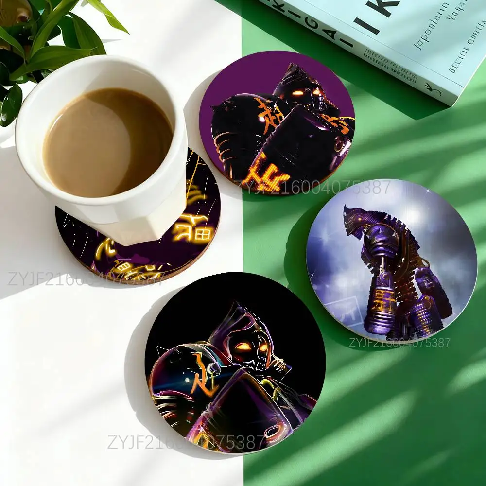 

N-Noisy Boy Real Steel Pattern Art Coasters Round Wooden Heat Resistant Non-Slip Home Decor Gift Multifunctional