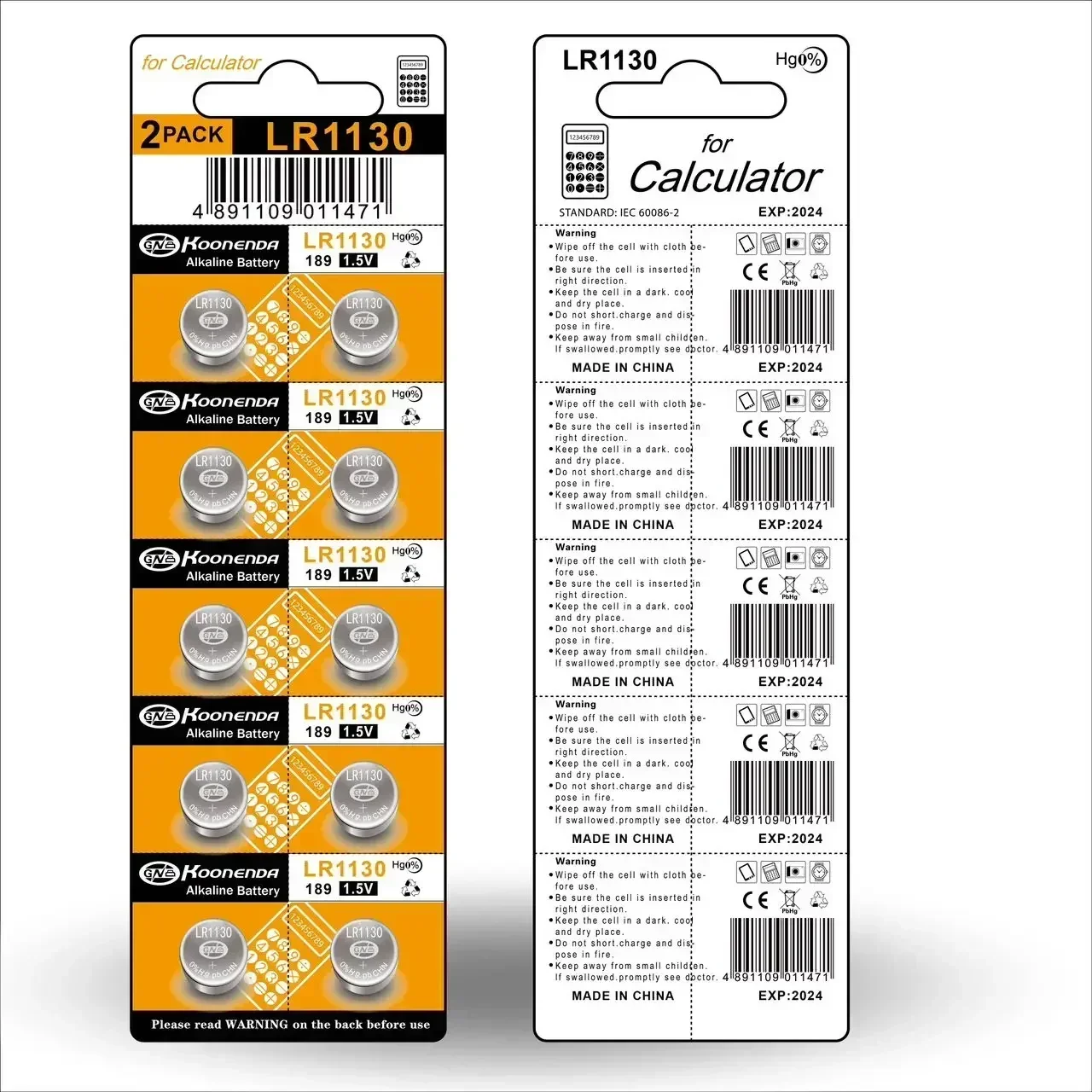 AG10 Coin Cell Battery, Usado em calculadoras, Termômetro, Relógios eletrônicos, 1.55V, LR54, 389A, 189, LR1130, L1131