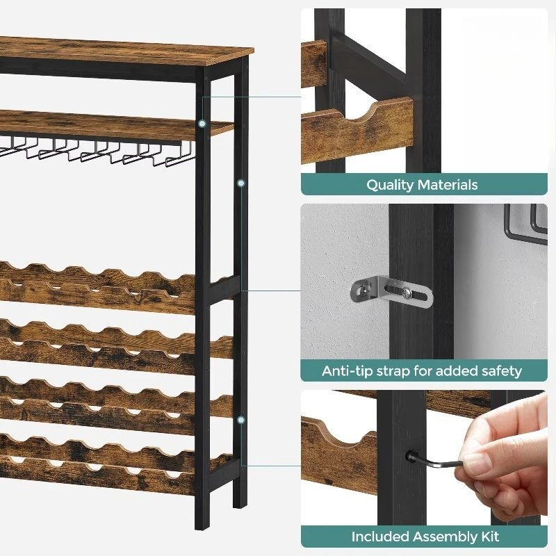Portabottiglie 2 in 1 con portabicchiere, portabottiglie indipendente in bambù per fattoria rurale