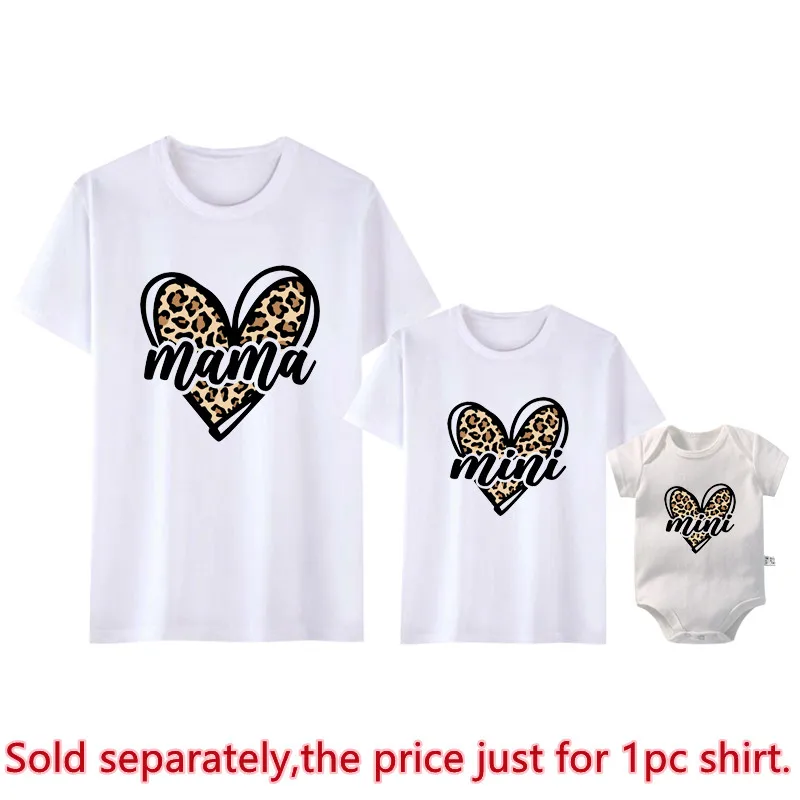 Mama Mimi Leopard Heart Print Family Matching Clothes Mother & Daughter Short Sleeve Outfit Shirt Fashion Mom Girl T-shirt Tops view 4