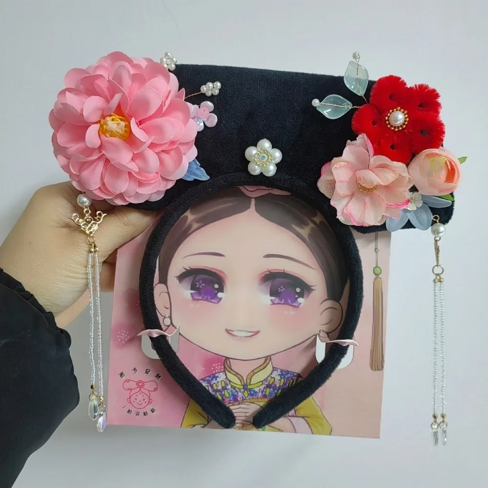 

Китайский королевский стиль, цветочный головной убор, традиционный с кисточкой, повязка на голову Cheongsam, нескользящий обруч для волос в древнем стиле, платье Cheongsam