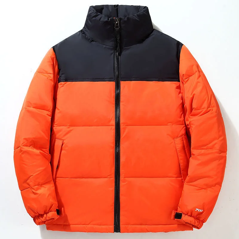 2025 Men's Trendy Color Block Cropped Down Jacket Outdoor Winter Warm Women's Couple Style Casual Coat Puffer Jacket