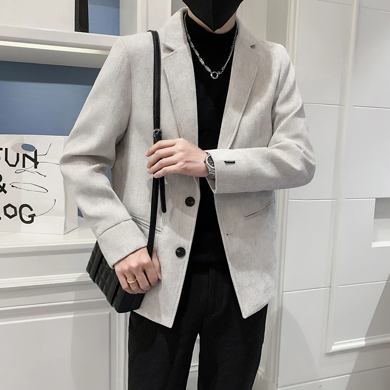 2023 New Advanced Sense of Solid Color Gentleman Slim Korean Version of Everything Trend Solid Color Woolen Fabric Casual Blazer