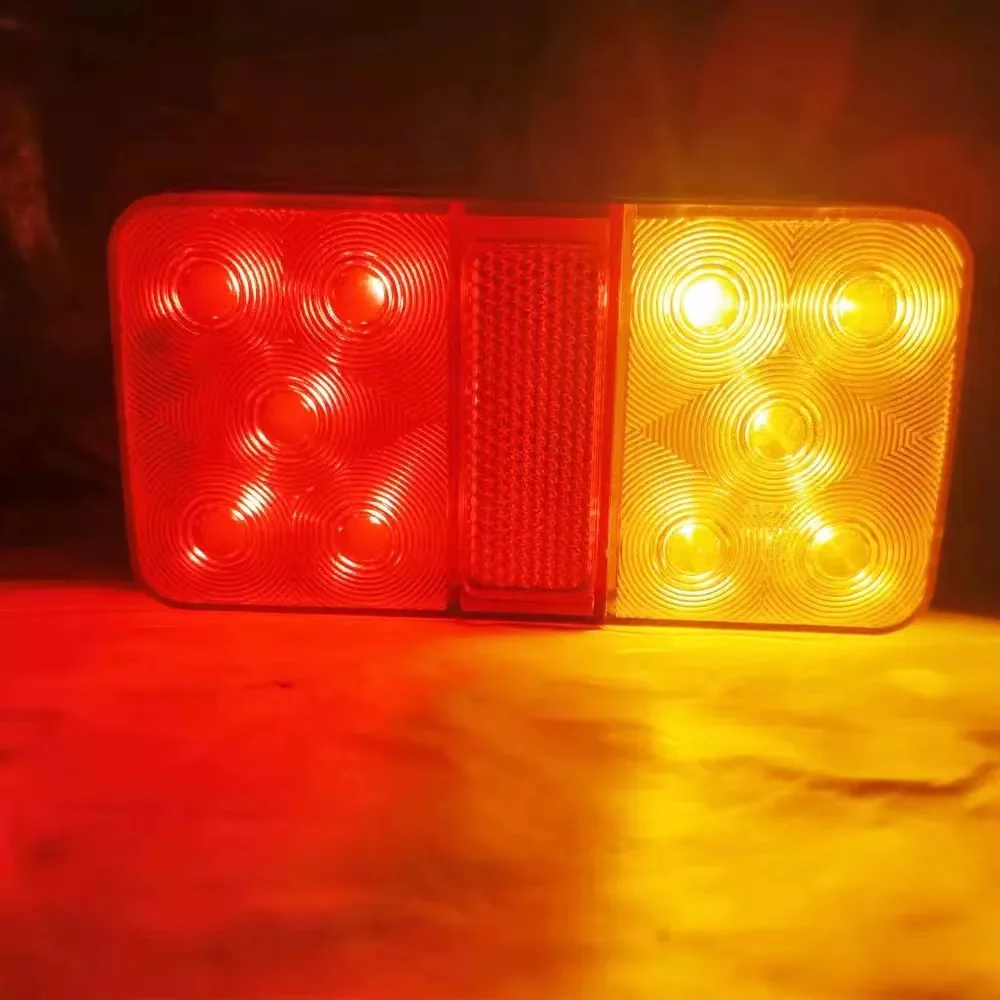 2 قطعة مصباح خلفي مقاوم للماء 10-LED فائق السطوع، مصباح إشارة إيقاف ودوران مدمج لسلامة مقطورة شاحنة RV المحسنة