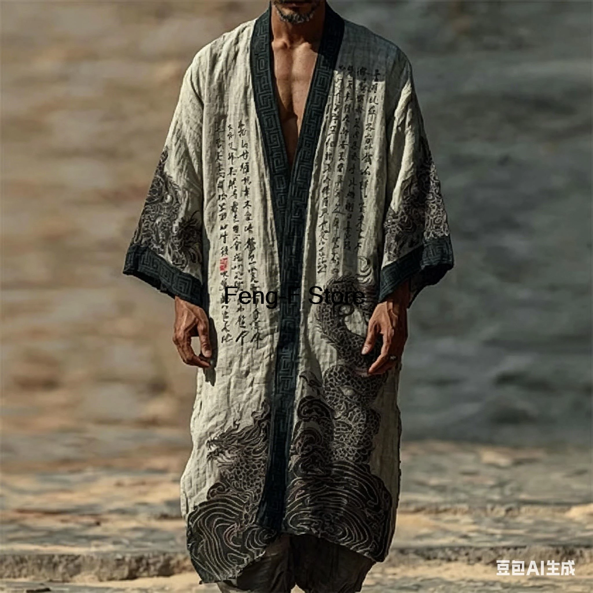 5XL Men's Japanese Long Kimono Cardigan Boys Samurai Costume Kimono Print Kimono Shirt Yukata Outer Cover
