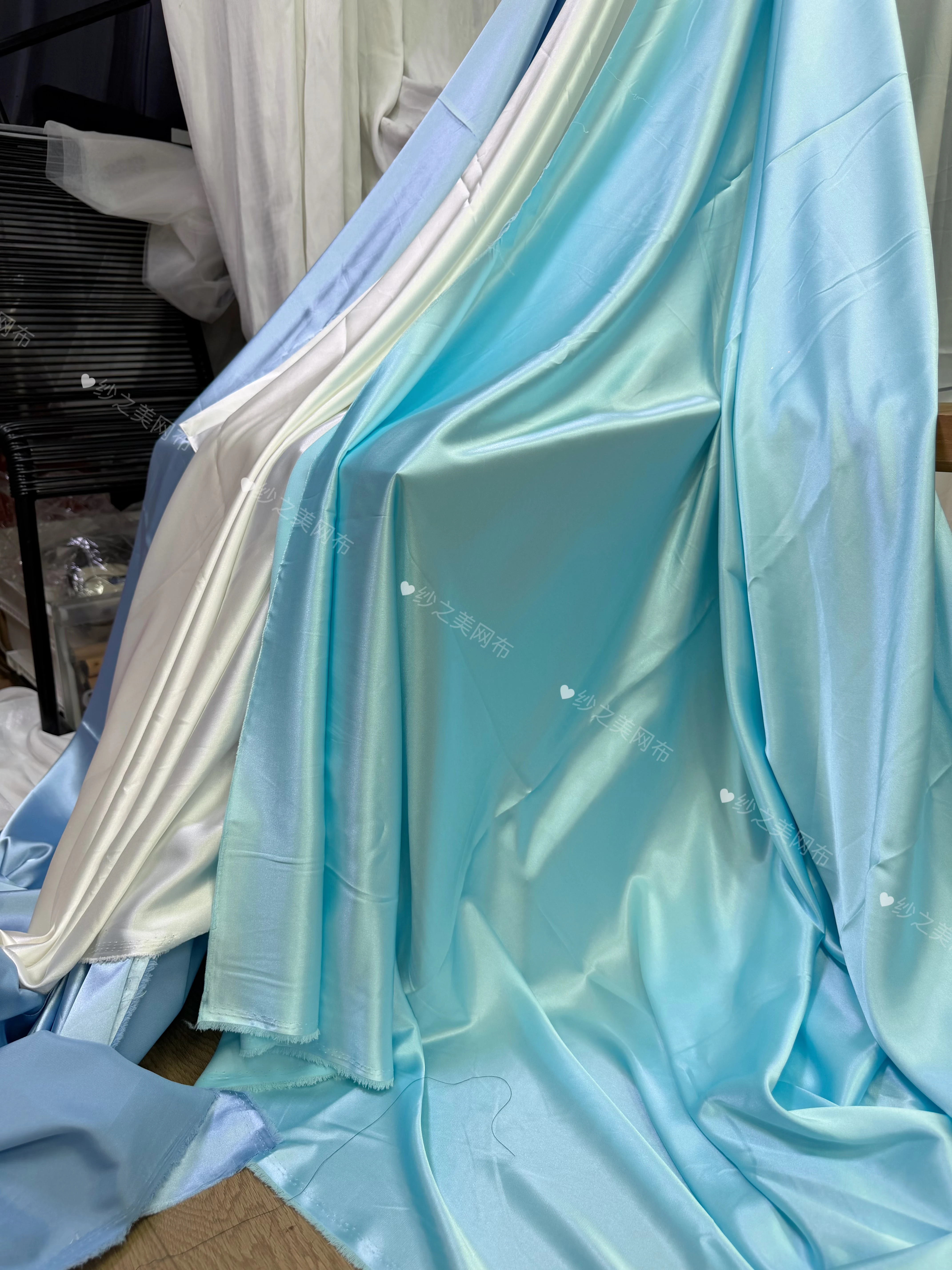 Sapphire Blue and Gray Glossy Satin Ice Silk Draping Fabric for Wedding Purdah Tablecloth Background Fabric
