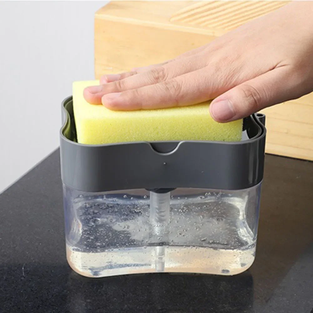 Dispensador de detergente líquido 2 en 1, caja de jabón líquido, organizador de bomba con esponja, herramienta de cocina, suministros de baño