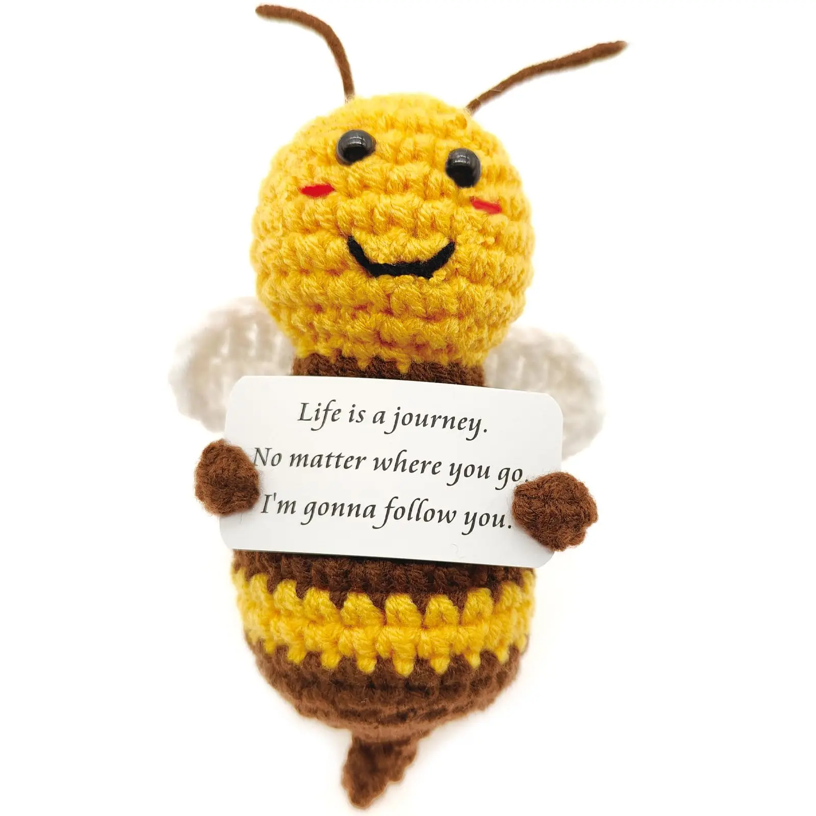 Lustige Mini-Biene mit positiver Biene, niedliches gehäkeltes dekoratives Ornament mit positiver Karte, weich gestricktes dekoratives Geschenk, Weihnachtsstrumpffüller-Geschenk