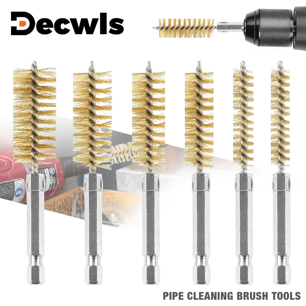 

6/12 Pieces Stainless Steel Handle Copper Wire Brush/Stainless Steel Wire Brush, Drilling Cleaning Brush, Home Rust Removal Tool