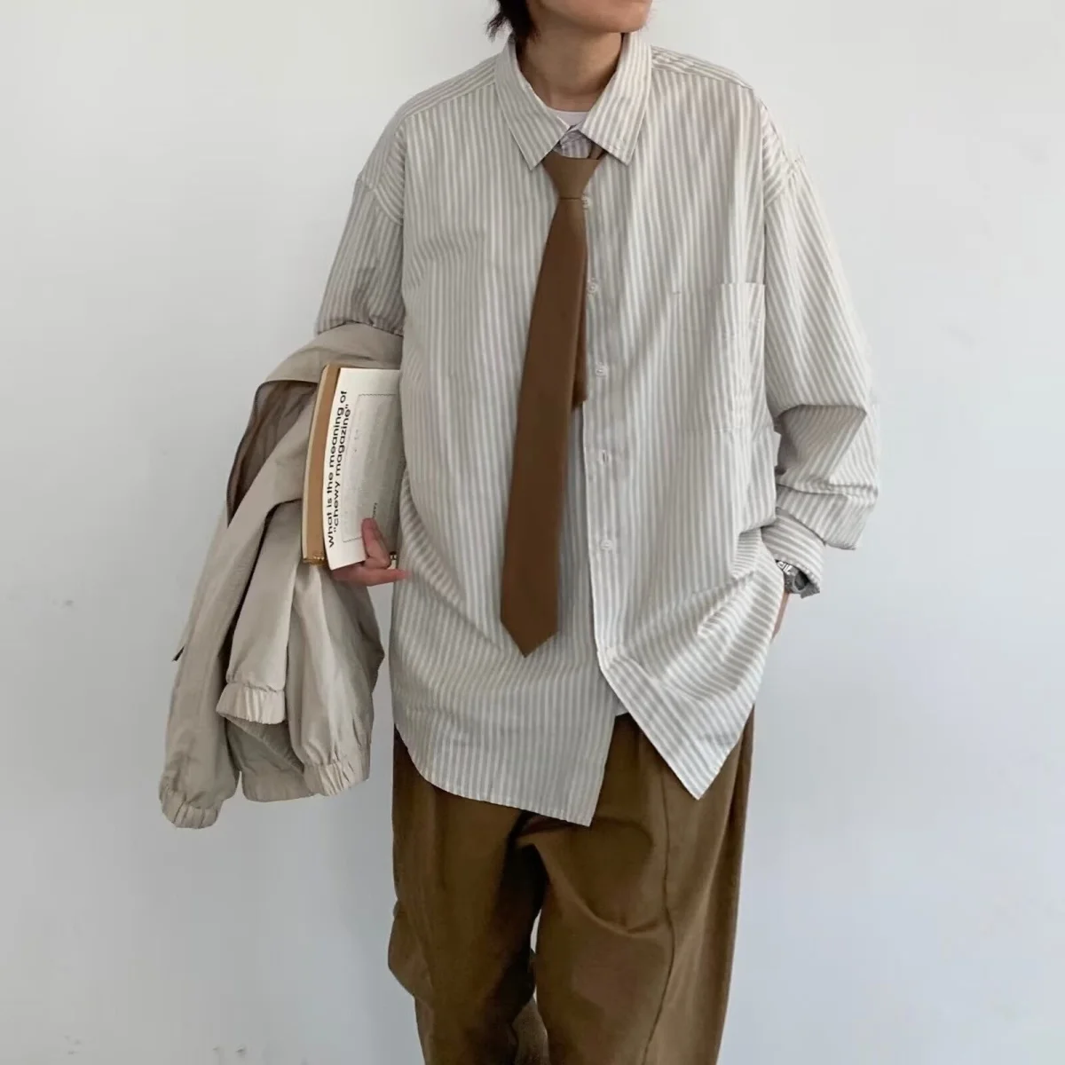 

Casual Striped Long Sve irt ex Spring Autumn Loose Fit College Sle Top M Fem Youth Faion No Brand Chinese ...