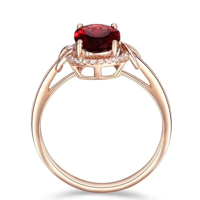 New Fashion Oval Created Ruby Rings Women Trendy Fine Rose Gold Color Zircon Crystal Finger Rings Wedding Party Gifts Jewelry