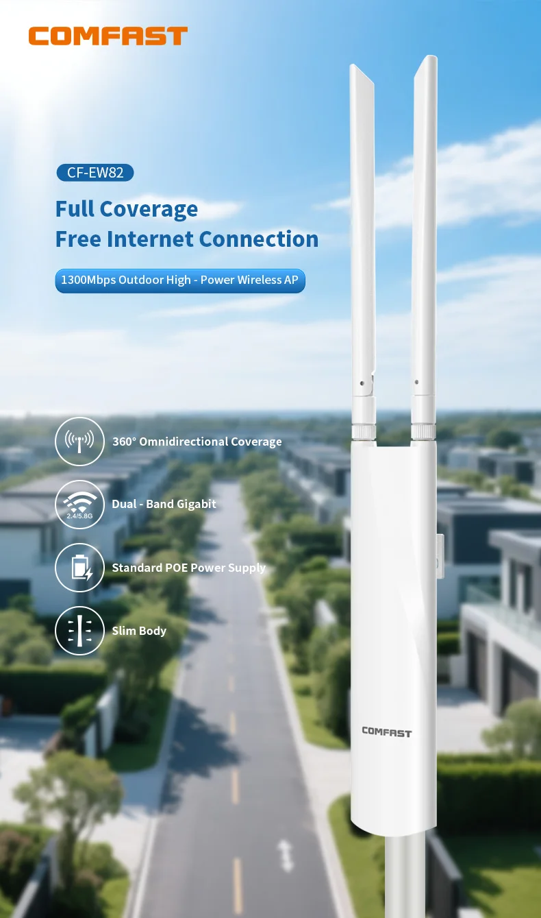 COMFAST 1300Mbps Penguat Sinyal Wifi Luar Ruangan AP Router repeater Dual-band 2.4G+5Ghz PoE Transmisi Wifi Nirkabel tahan air