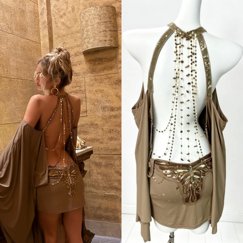Luxuriöses, sexy schulterfreies Kleid für Damen – Modisches, rückenfreies, locker sitzendes Neckholder-Bodycon-Kleid für Partys