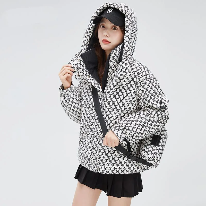 

Cotton Jacket Women Parkas Short Coat Plaid Print Winter Zipper Overcoat Puffer Warm Thicken Windproof Outerwear Office Lady