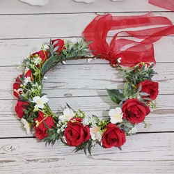 Rose Flower Crown Wedding Hair Accessories Girls Flower Wreath Headband Floral Garlands Women Headdress Bride Hair Ornaments