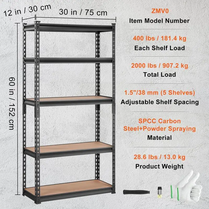 

Storage Shelving Unit, 5-Tier Adjustable, 2000 lbs Capacity, Heavy Duty Garage Shelves Metal Organizer Utility Rack, Black, 3