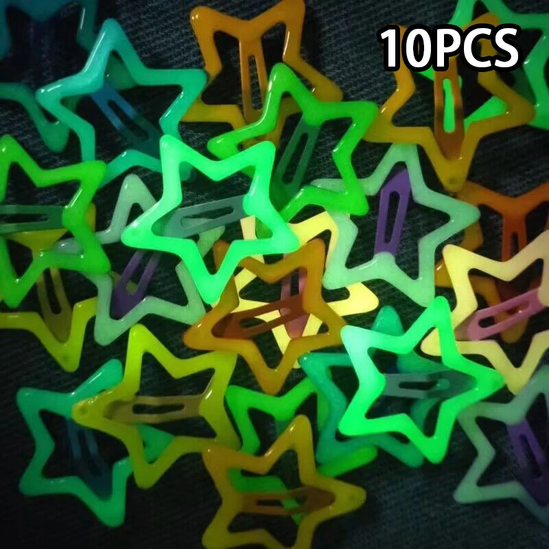 Girls Hair Grip Kid Headdress Accessories 10PCS Colorful Glow In The Dark Star Hairpin BB Snap Clips Luminous Barrettes