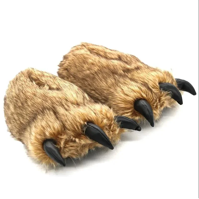 Animais besta garra sapatos slides para homens diversão chunky fuzzy chinelos masculino pelúcia quente urso pata amantes chinelos engraçados