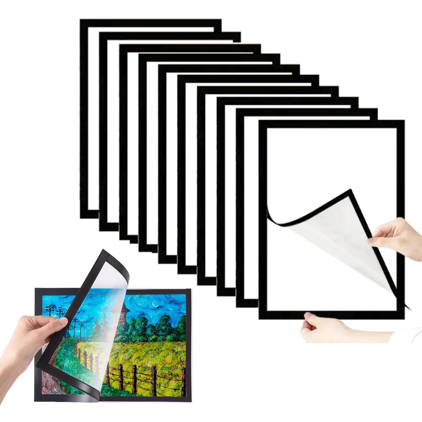 5/10pcs Rectangular Magnetic Photo Frame A4 Black Self Adhesive No Punch Display Frame Reusable Wall Poster Frame