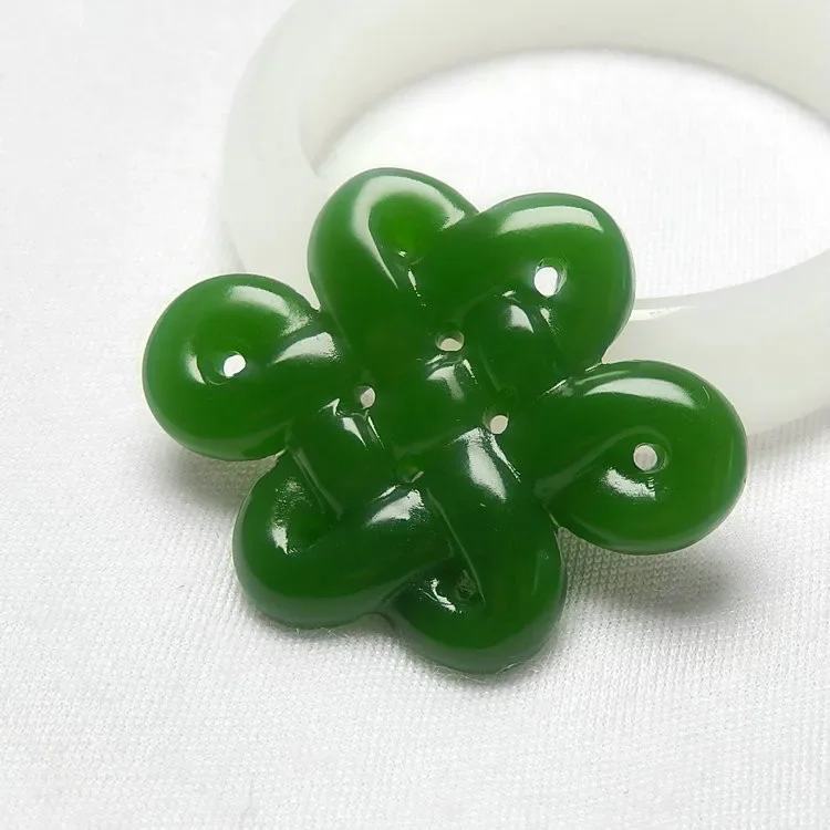 Natural Green Jade Chinese Knot Pendant Necklace Double-sided Hollow Carved Charm Jadeite Jewelry Fashion Gifts for Men Women