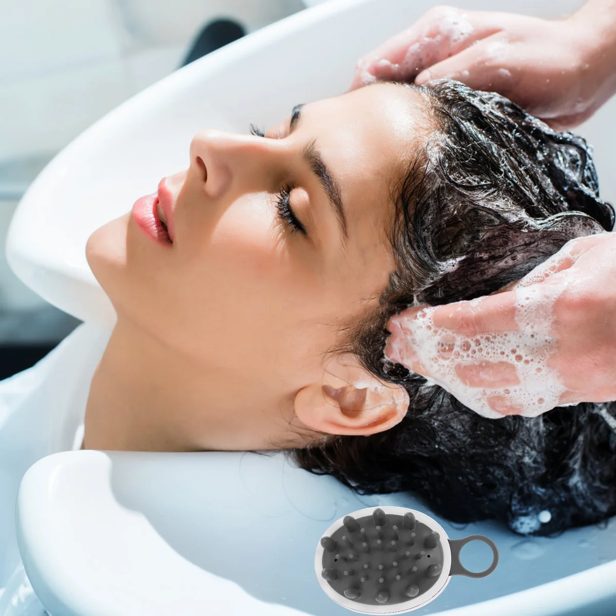 

1Pcs Silicone Scalp Massage Brush Grey Hanging Hole Hair Shampoo Brush for Hair Washing Increase Blood Flow Relaxation Dandruff