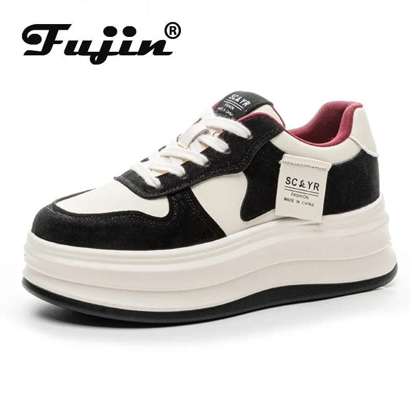 Fujin 5.5cm Microfiber Leather Women Fashion Chunky Sneakers Autumn Casual Spring Platform Wedge Women Vulcanize Winter Shoes