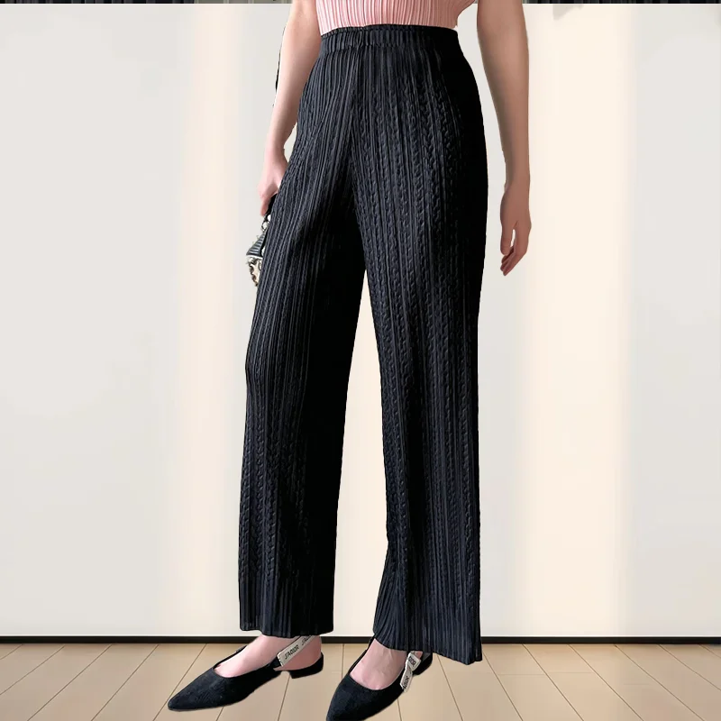 2025 Spring and Summer New Miyake High-end Pleated Pants Solid Color Loose Plus Size Embossed Versatile Casual Fashion Pants