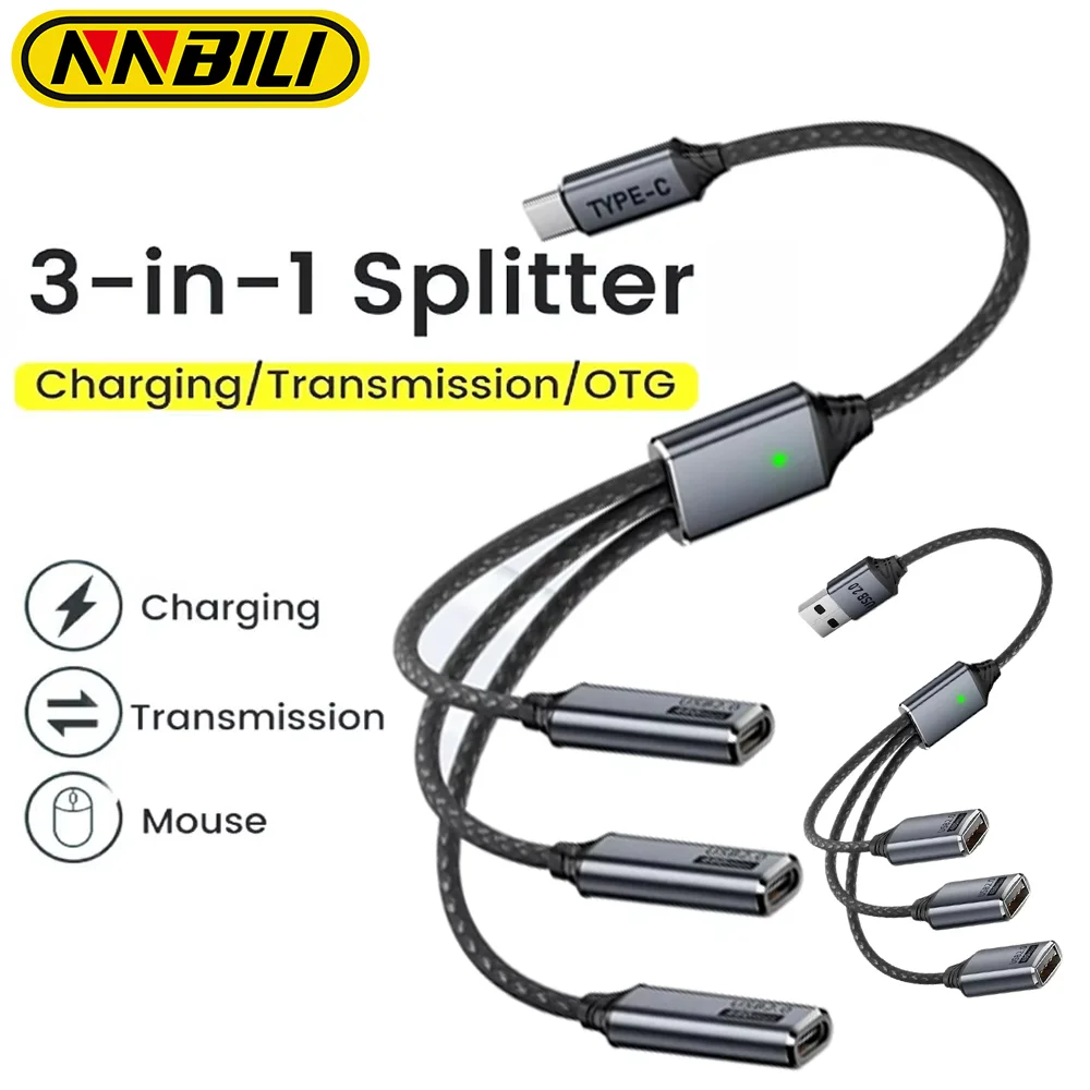 NNBILI Multi USB Hub Extensions 3 Port Type C Hub USB A Splitter Fast Data Transmission OTG Adapter For Computer Macbook Pro Air