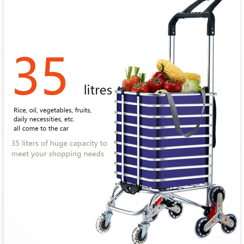 35L Shopping Cart Grocery Trolley Cart Foldable Shopping Trolley 8 wheels Two-purpose