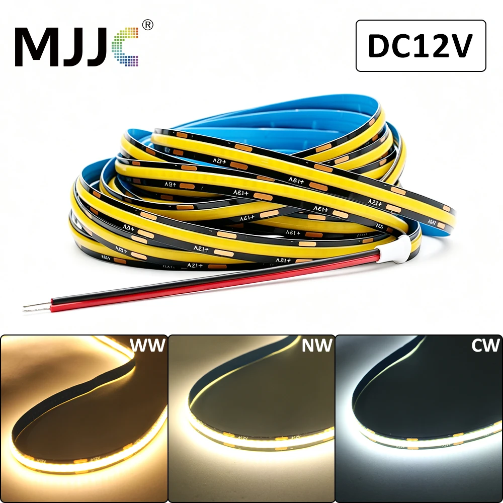 DC 12V COB LED Strip Light 320LEDs/m High Density Black PCB Flexible Ribbon Tape Ra80 3000K 4000K 6500K Linear Dimmable Lighting
