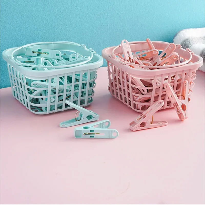 30Pcs Plastic Clothes Pegs Laundry Clothespin Clothes Pins Storage Organizer Quilt Towel Clips Spring with Basket Cabides Hanger