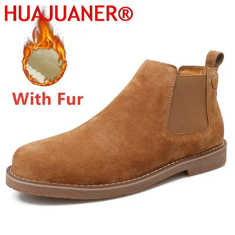 

2023 Chelsea Boots Men Suede Brown Classic Business Casual Versatile British Style Slip-On Fashion Ankle Boots Elegantes Simple