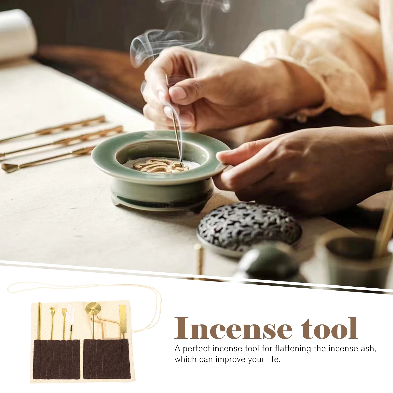 

1 Set Home Fragrance Burner Accessories Brass Incense Powder Spoon Making Press Tool Ergonomic Non-Slip Handle For Ash