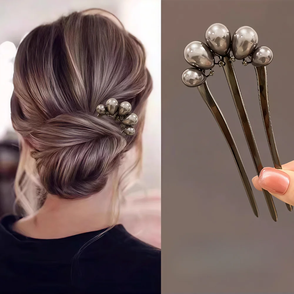 Metal Pearl Hairpins Metal U-Shaped Hair Clip Pins Vintage Long Thick French Pins Hair Sticks For Women Gifts image 6