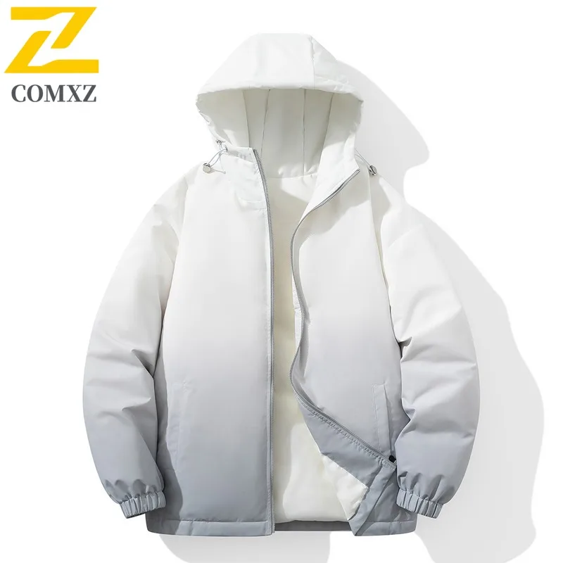 COMXZ Men Down Jacket Casual Hooded Outdoor Mountaineering Windproof Warm Parka Hiking Travel Comfort Lightweight Winter Coat
