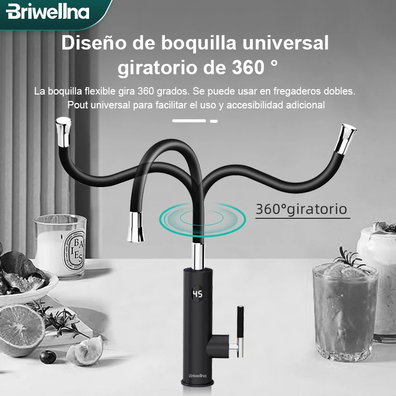 Grifo eléctrico Briwellna con caño Universal calentador de agua 220V grifo de calefacción calentador de agua instantáneo grifo de acero inoxidable Geyser