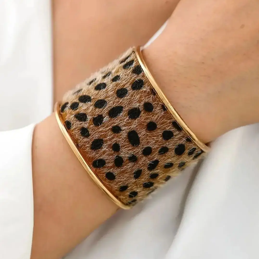 DIEZI Exaggerated European Leopard Cuff Bangles Vintage Hip Hop Men Multicolor Geometric Wide Bracelet Bangles For Women Jewelry