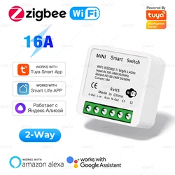 Tuya 16A Mini Wifi / ZigBee DIY Light Switches Module 2-way Control Breaker Relay Works With Smart Life Alexa Alice Google Home