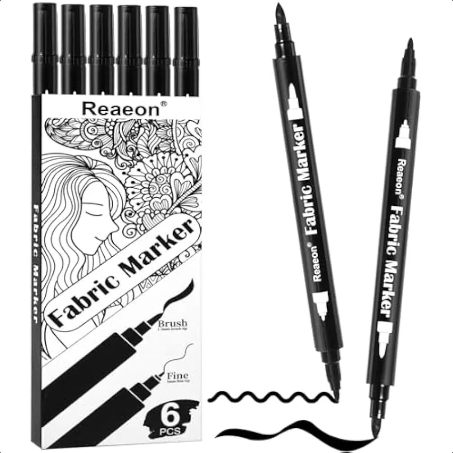 

Black Fabric Markers Dual Tip Fabric Paint Markers Permanent Fabric Pens for Clothes T Shirts Canvas Bags 6pack