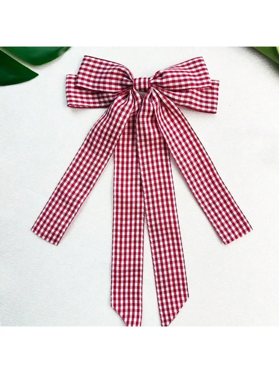 Red White Gingham Bow Hair Barrette Accessory