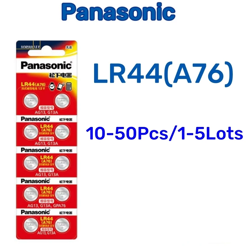 10-50pcs Original Panasonic A76 LR44 AG13 357 SR1154 LR1154 SR44 LR 44 Alkaline Batteries For  Calculator Toy Remote Button Coin