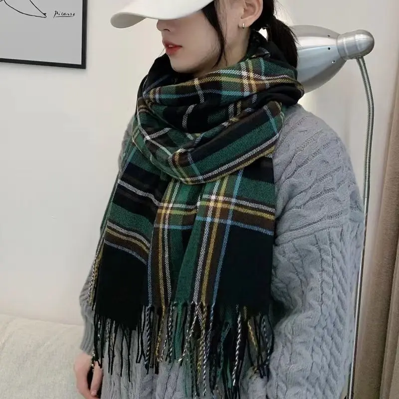 2024 Luxury Plaid Scarves Fashion Women Long Shawl Wraps Muffler Imitation Cashmere Fabric Scarves for Women Men Winter