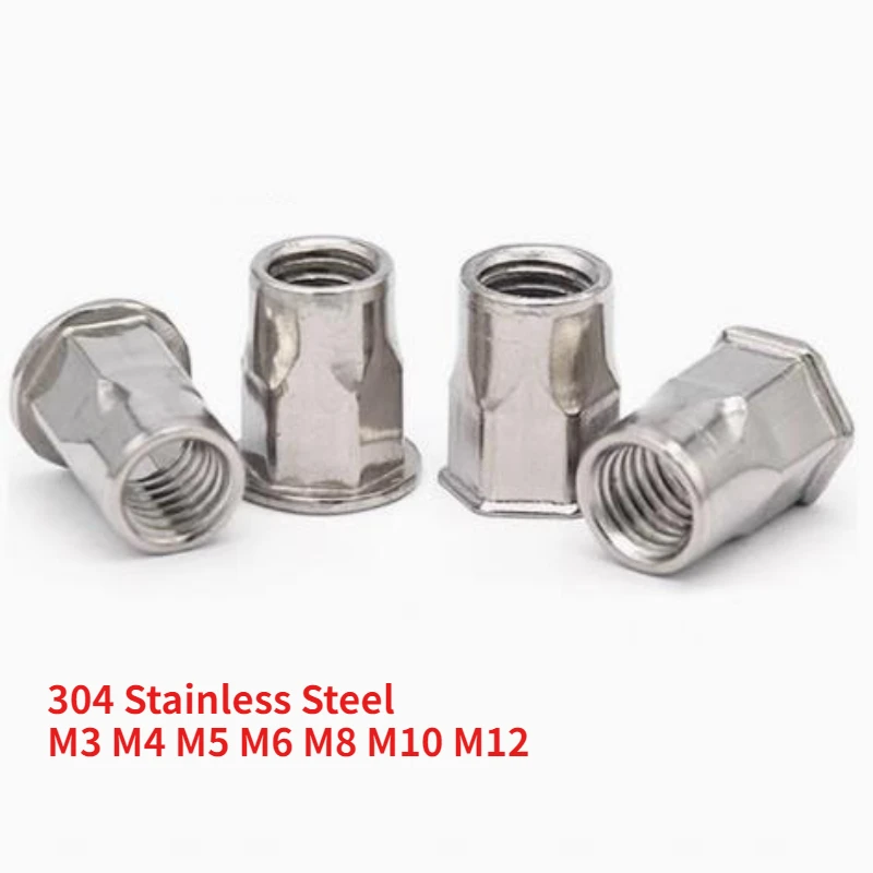 M3 M4 M5 M6 M8 M10 M12 304 Stainless Steel Hex Hexagon Flat Head Countersunk Head Binding Rivet Nut Insert Rivnut Nutsert