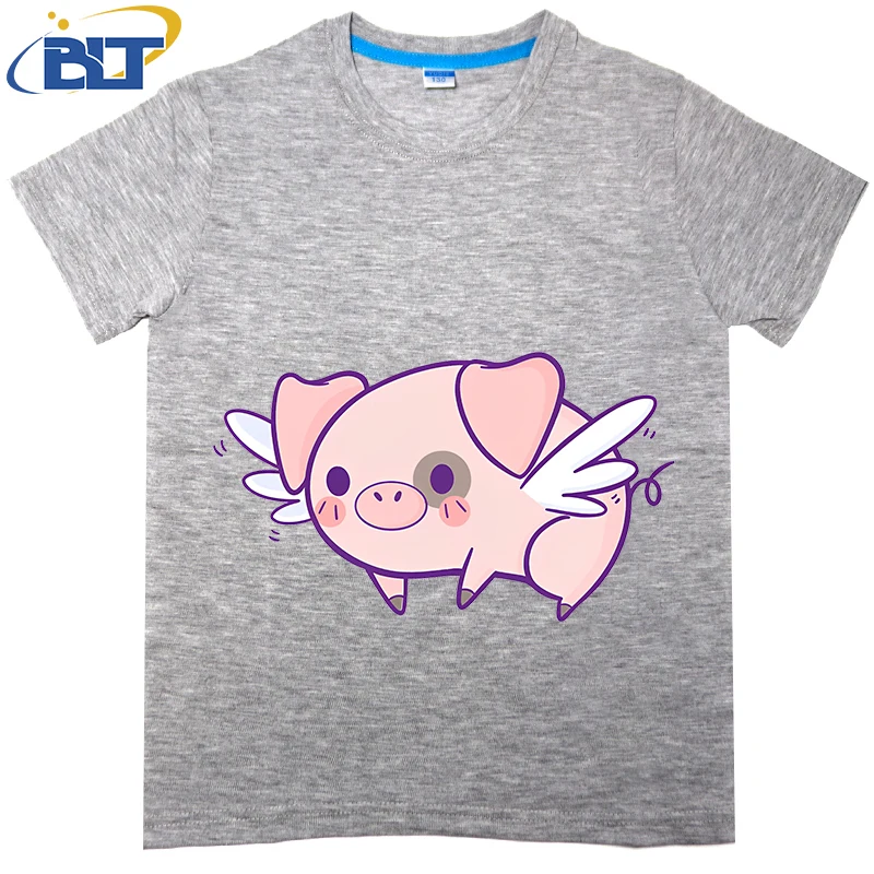 Flying Piggy Printed Kids Shirt Summer Cotton Short Sleeve Casual Tops Suitable for Boys and Girls