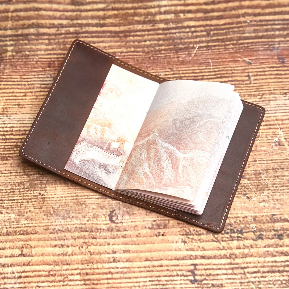 NUPUGOO Reisepass-Schutzhülle aus echtem Leder, Retro-Reisepasshülle, Dokumentenhalter für einzelne Reisepasshülle – Detail 8