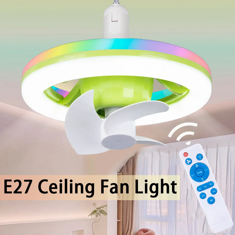 ventilador de teto com controle remoto lampada de iluminacao e27 base conversor eletrico modo velocidade luz quarto living 01