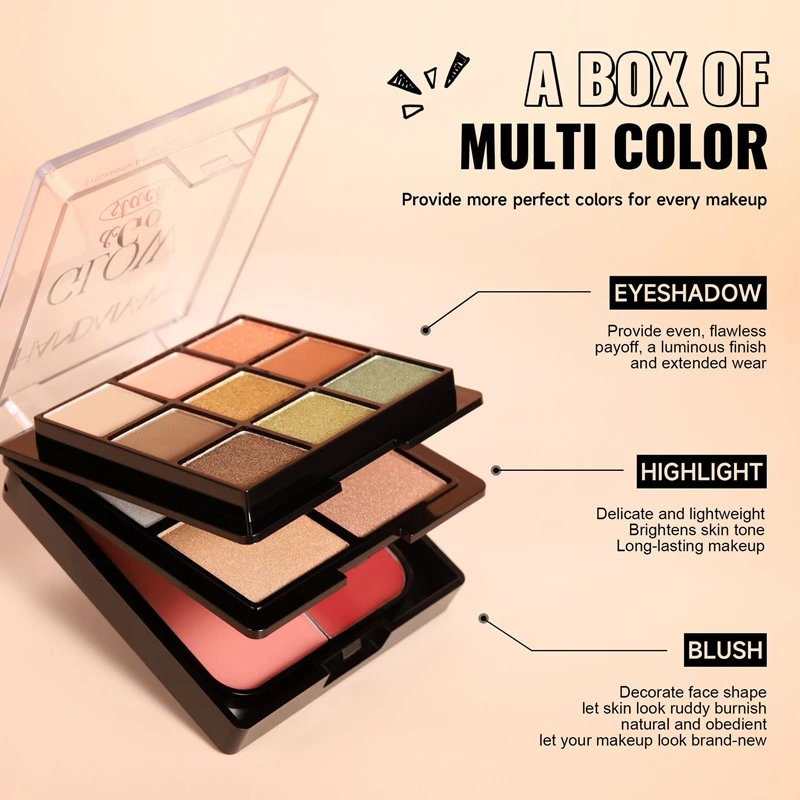 Ombretto Evidenziatore Blush 3in1 Trucco multifunzione Cosmetico Impermeabile Lunga durata Tavolozza di ombretti perlati opachi a 3 strati