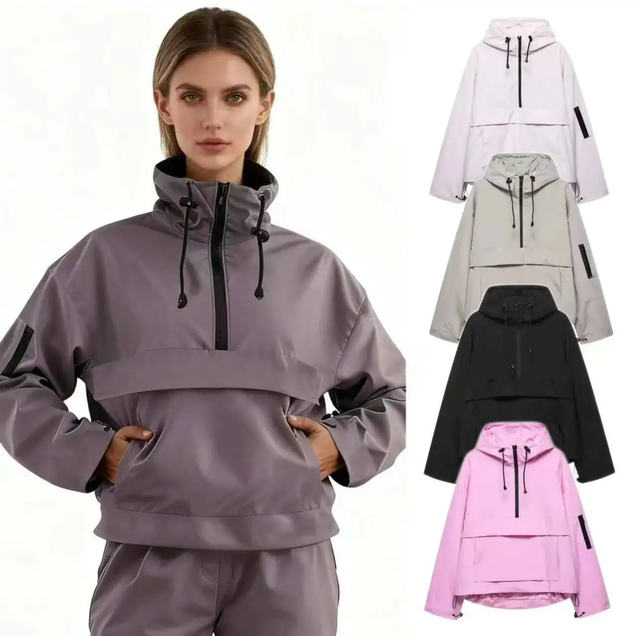 

Casual Sporty Women's Hooded Jacket Midweight Polyester Fiber Zipper Closure Comfortable Leisure Cross-Border Style Top