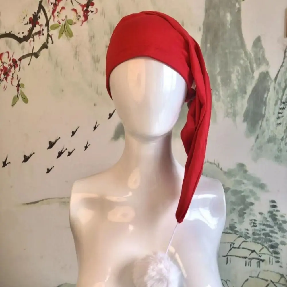 Birthday Party Gift Elastic Night Sleeping Caps with Pom Ball Adjustable Stocking Santa Cap Long Tail Bonnet Cap Christmas