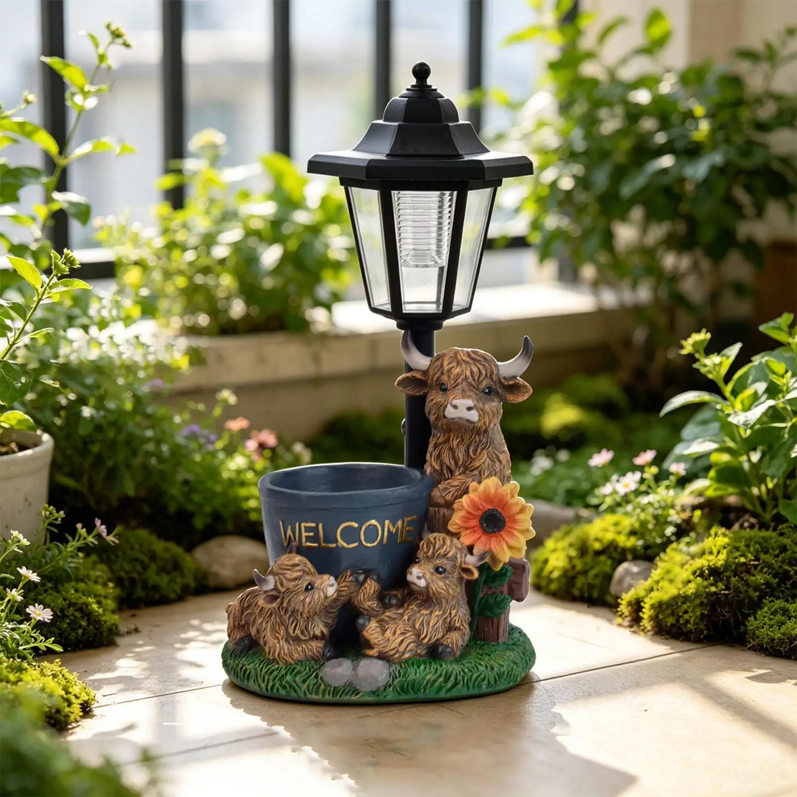 Solar Garden Animals Decorative Resin Cow Figurine Lighting Light Up Cow Sculpture For Lawn Balcony Porch Patio Farmhouse Home - view 3